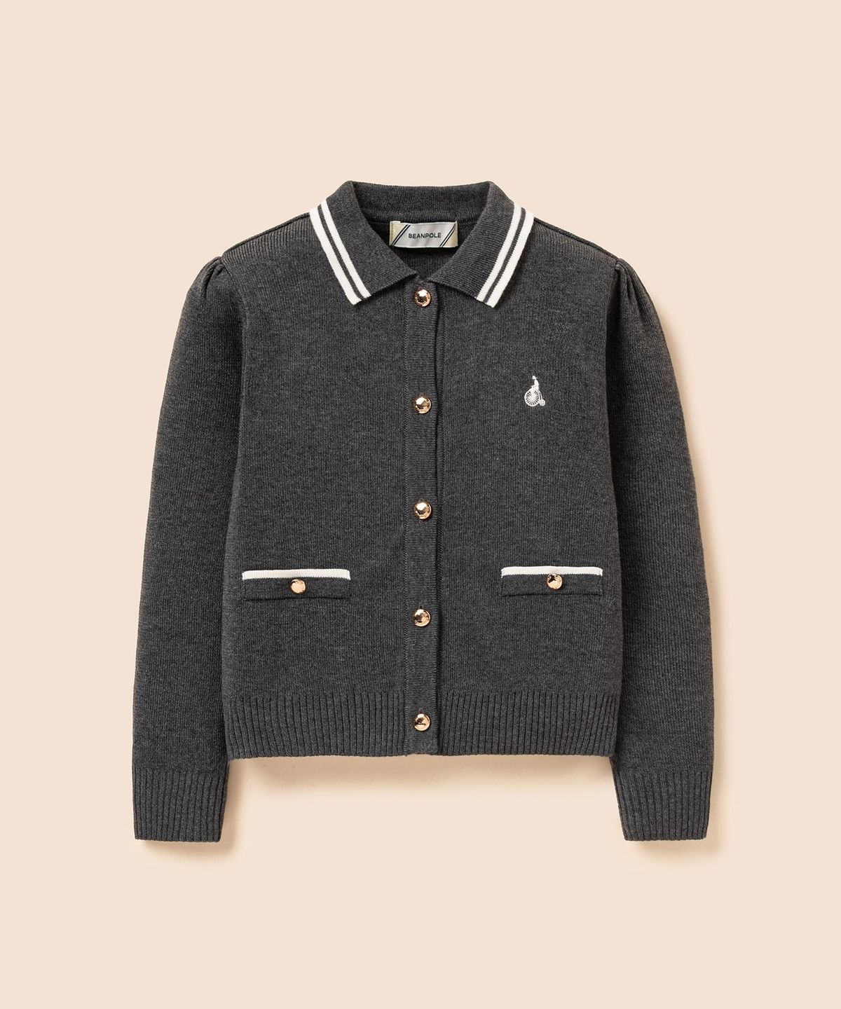빈폴 키즈(BEANPOLE KIDS) 여아 넥칼라 티핑 긴소매 플레인 카디건  애쉬 (BI685AG014)