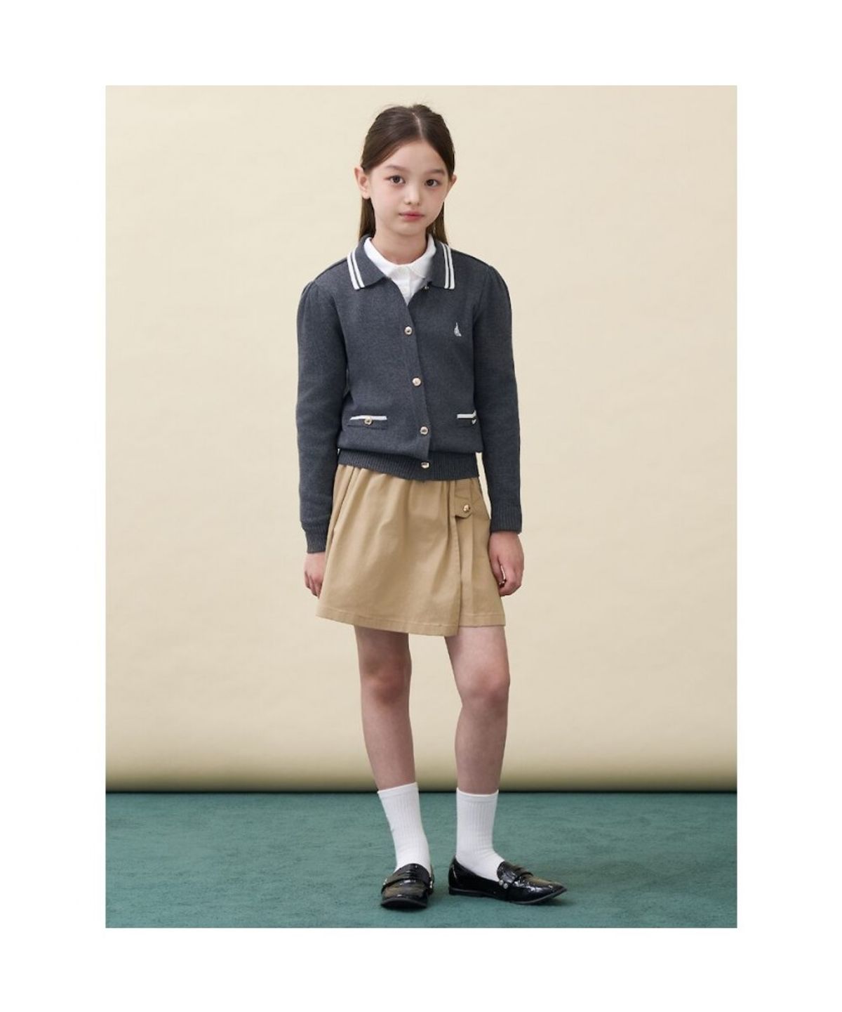 빈폴 키즈(BEANPOLE KIDS) 여아 넥칼라 티핑 긴소매 플레인 카디건  애쉬 (BI685AG014)