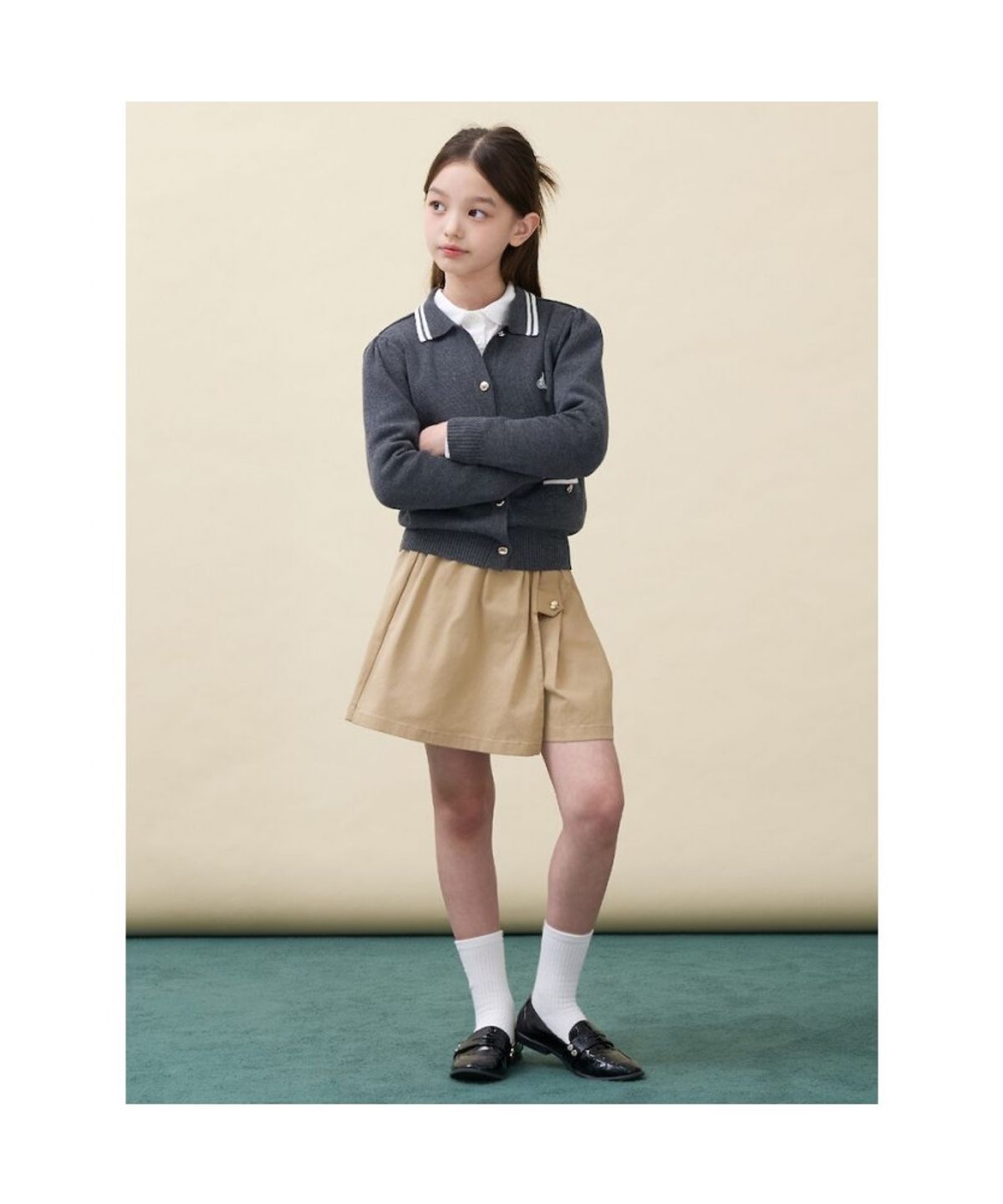 빈폴 키즈(BEANPOLE KIDS) 여아 넥칼라 티핑 긴소매 플레인 카디건  애쉬 (BI685AG014)