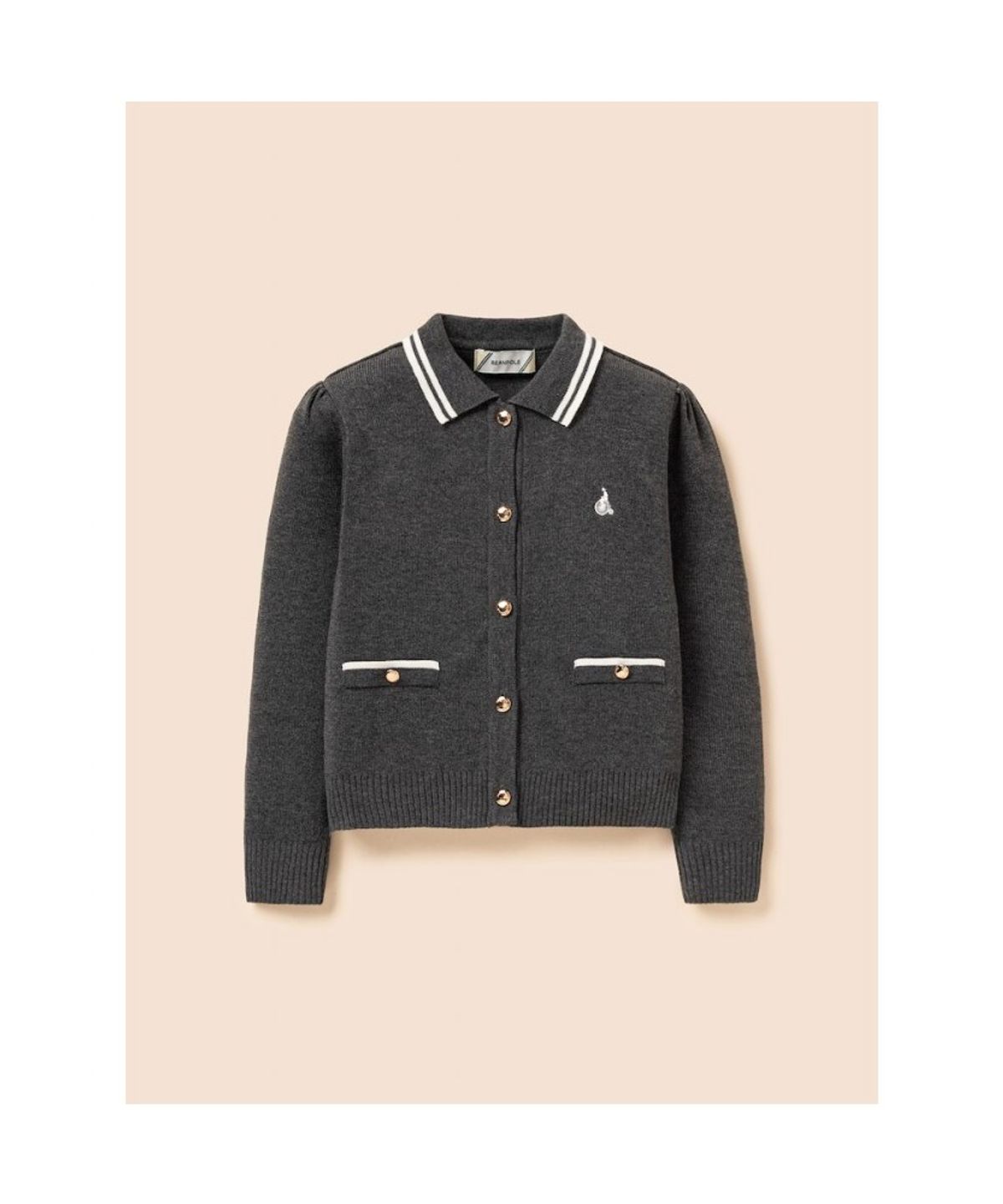 빈폴 키즈(BEANPOLE KIDS) 여아 넥칼라 티핑 긴소매 플레인 카디건  애쉬 (BI685AG014)