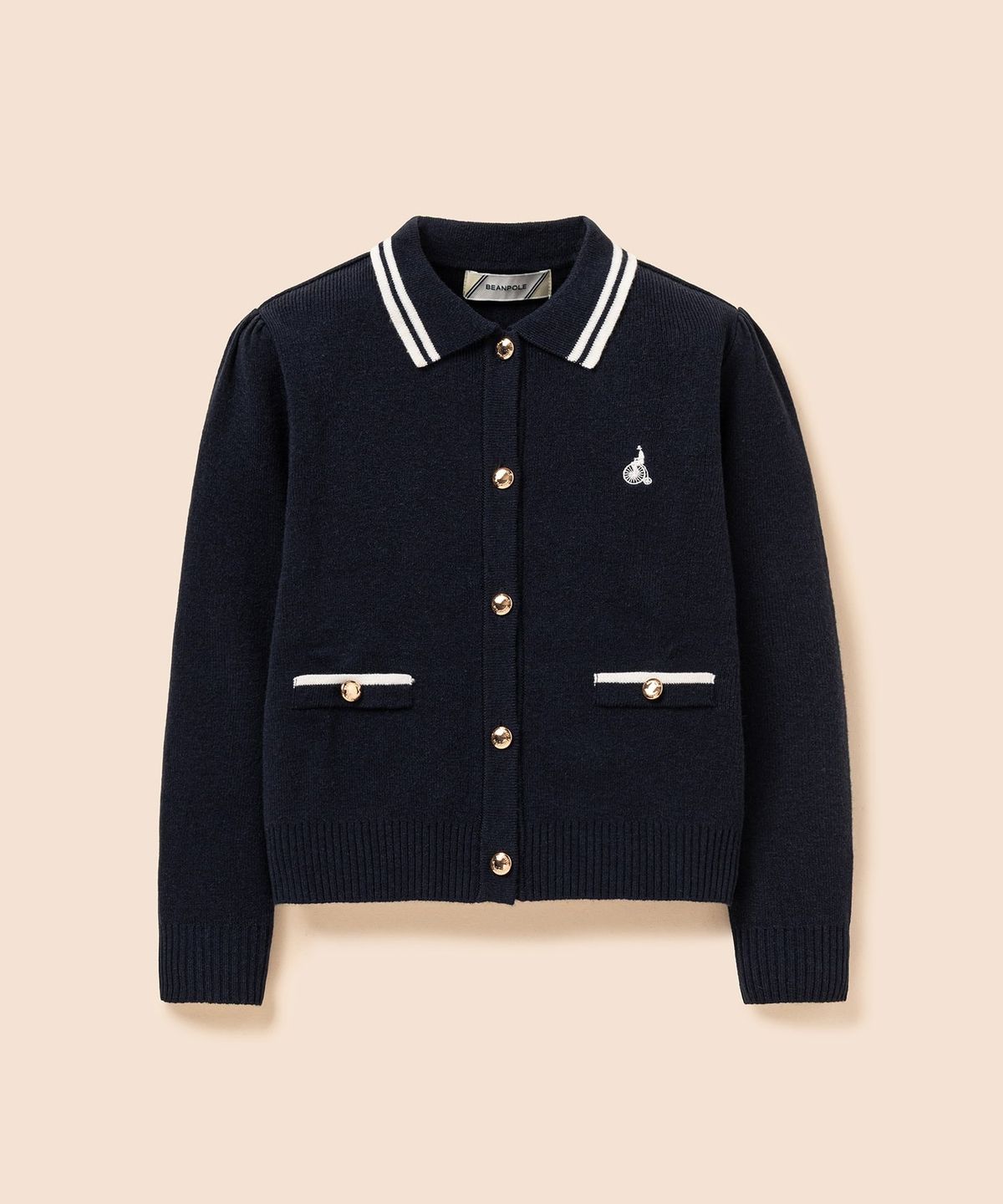 빈폴 키즈(BEANPOLE KIDS) 여아 넥칼라 티핑 긴소매 플레인 카디건  네이비 (BI685AG01R)
