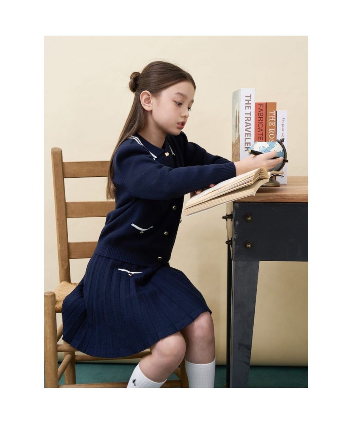 빈폴 키즈(BEANPOLE KIDS) 여아 넥칼라 티핑 긴소매 플레인 카디건  네이비 (BI685AG01R)