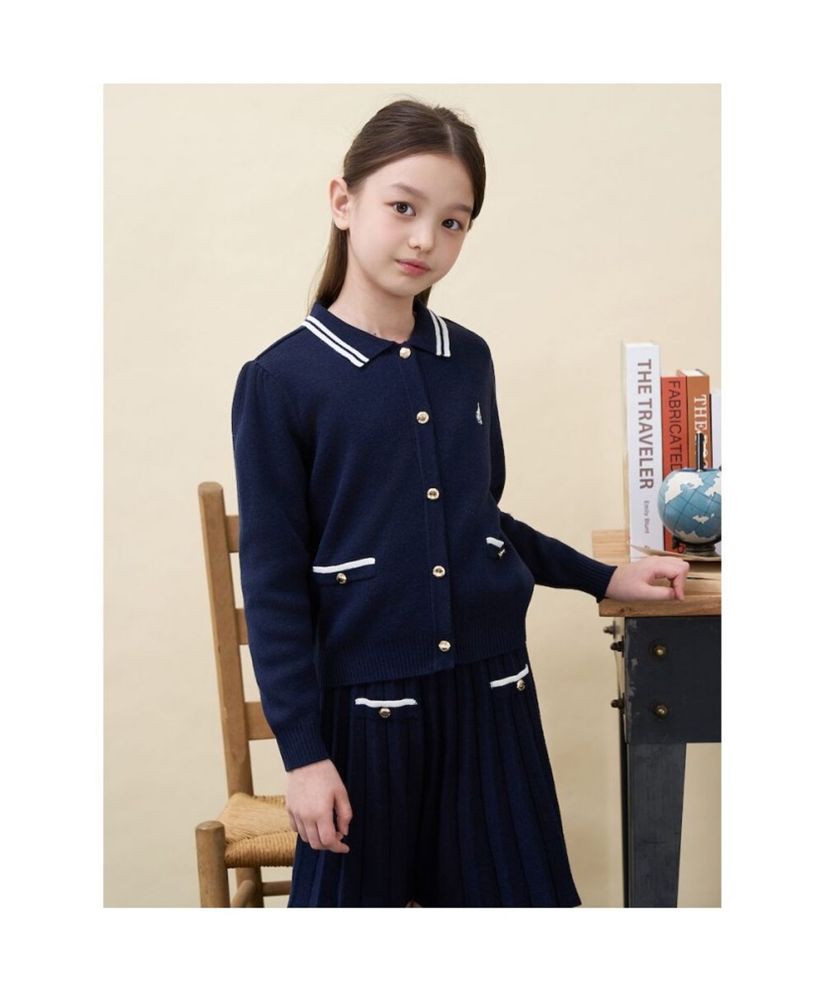 빈폴 키즈(BEANPOLE KIDS) 여아 넥칼라 티핑 긴소매 플레인 카디건  네이비 (BI685AG01R)