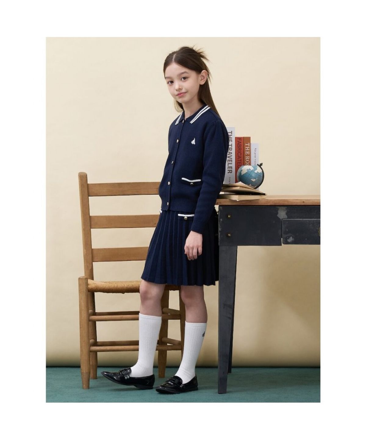빈폴 키즈(BEANPOLE KIDS) 여아 넥칼라 티핑 긴소매 플레인 카디건  네이비 (BI685AG01R)