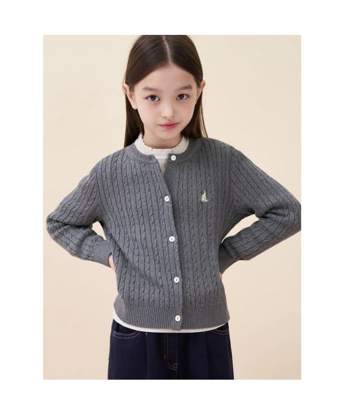 빈폴 키즈(BEANPOLE KIDS) [Essential] 여아 수피마 슬림 면 케이블 카디건  애쉬 (BI685AGE14)