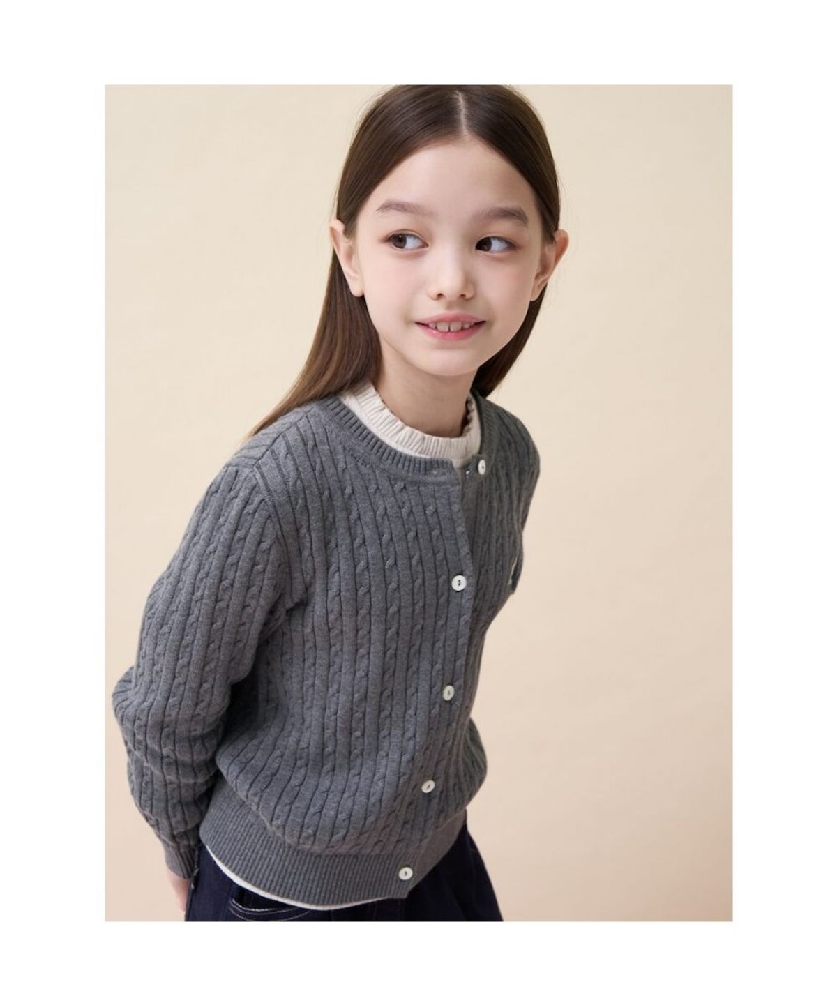 빈폴 키즈(BEANPOLE KIDS) [Essential] 여아 수피마 슬림 면 케이블 카디건  애쉬 (BI685AGE14)