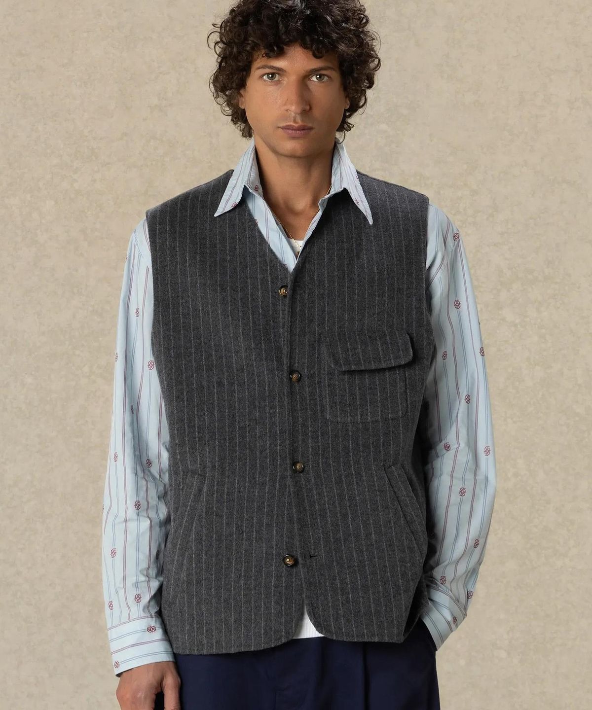 드롤드무슈(DROLE DE MONSIEUR) Wool Pinstripe Vest D0VAA26101GYD