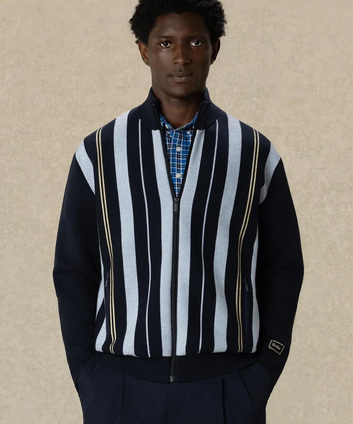 드롤드무슈(DROLE DE MONSIEUR) Striped Zipped Knit Jacket D0WCA26101NYX