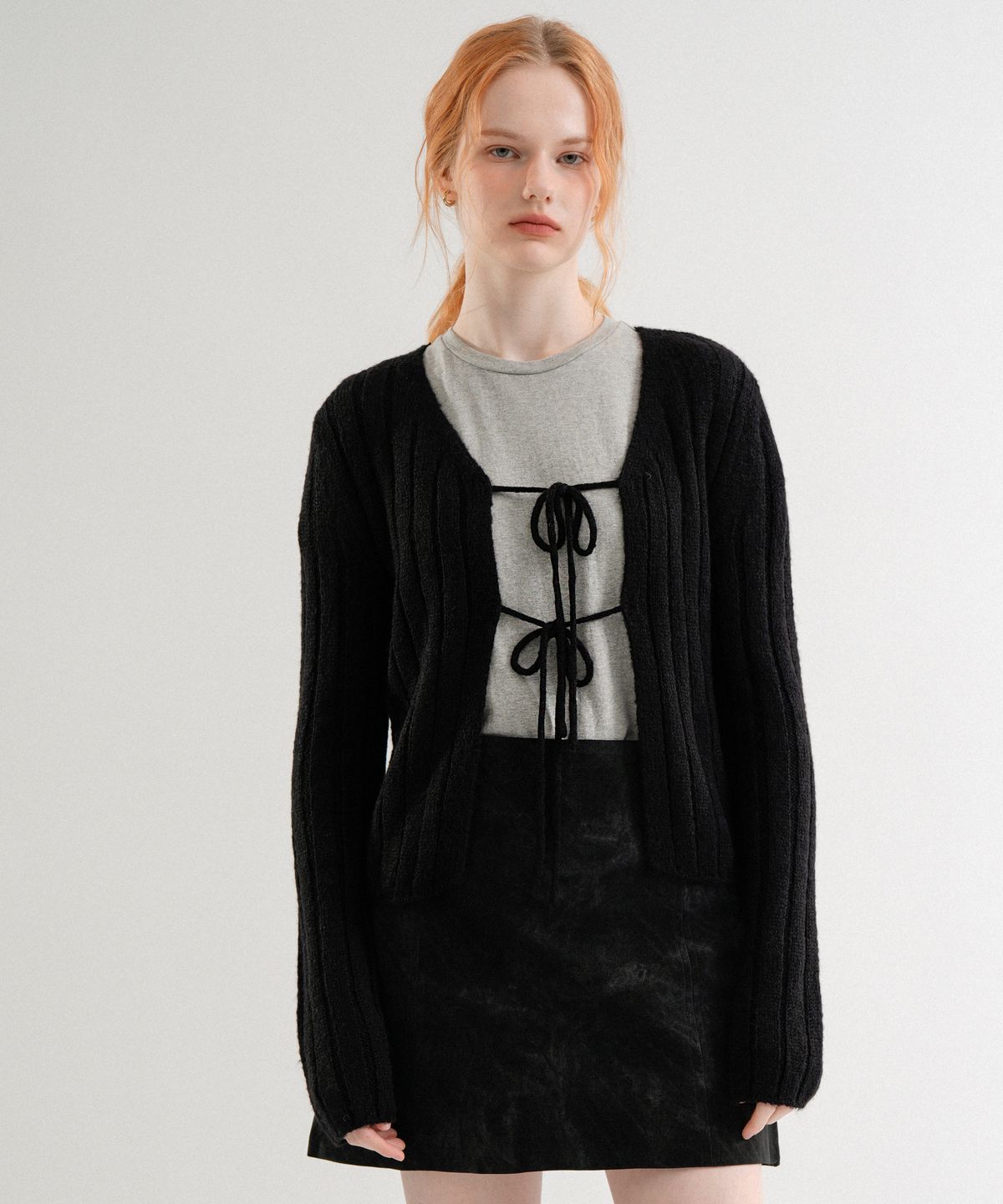 블레티(VLETI) Mohair Ribbon Knit Cardigan (Black)
