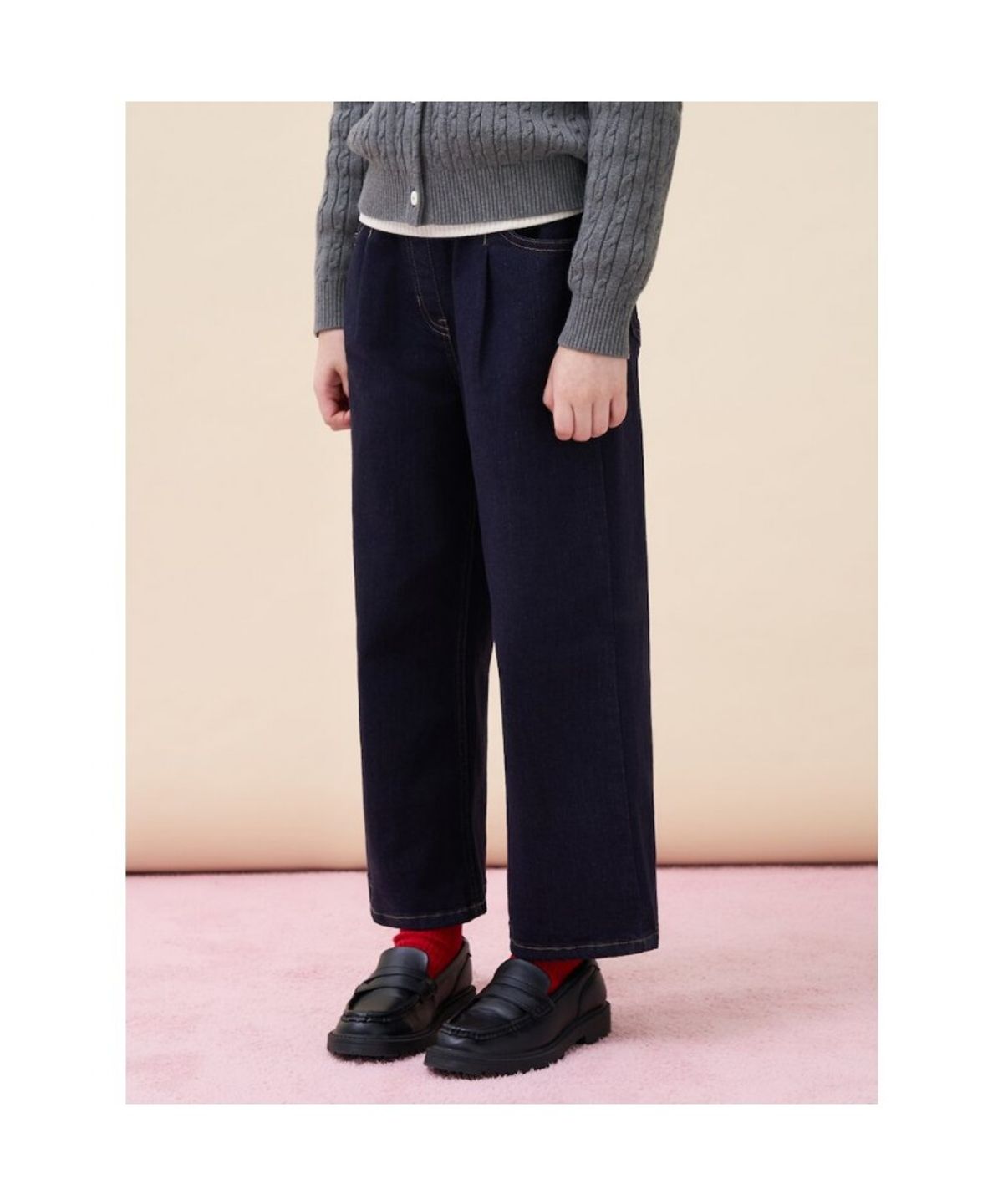 빈폴 키즈(BEANPOLE KIDS) [Essential] 여아 세미 와이드 데님 팬츠  네이비 (BI6821GE1R)