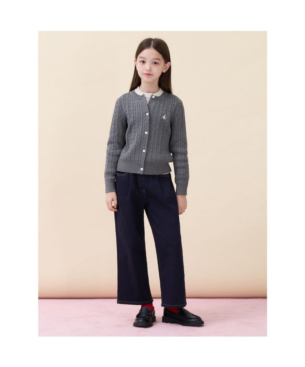 빈폴 키즈(BEANPOLE KIDS) [Essential] 여아 세미 와이드 데님 팬츠  네이비 (BI6821GE1R)