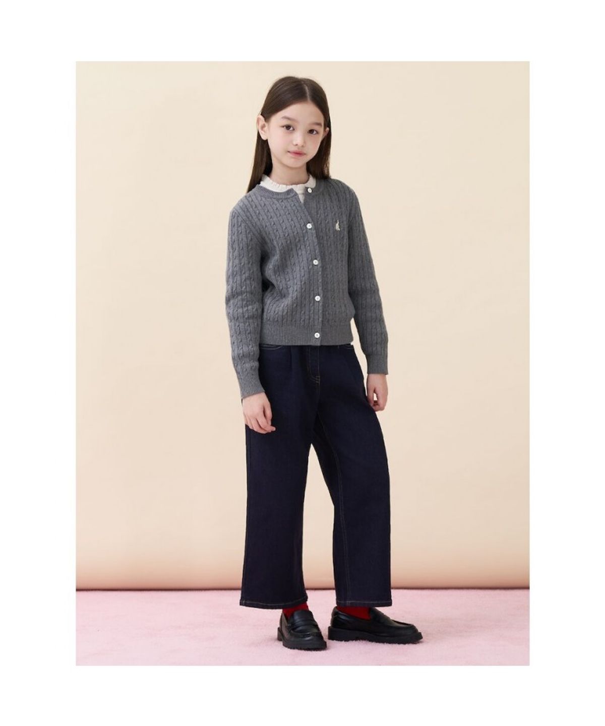 빈폴 키즈(BEANPOLE KIDS) [Essential] 여아 세미 와이드 데님 팬츠  네이비 (BI6821GE1R)