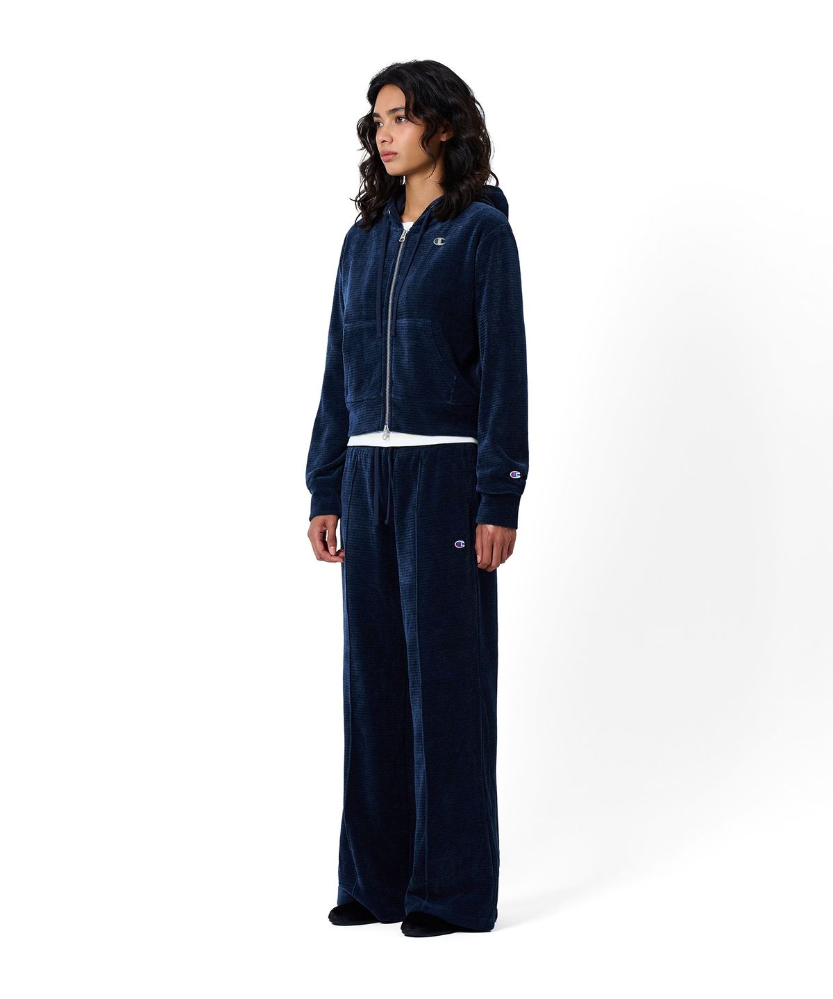 챔피온(CHAMPION) 여성 C로고 벨루어 후드 집업 Navy
