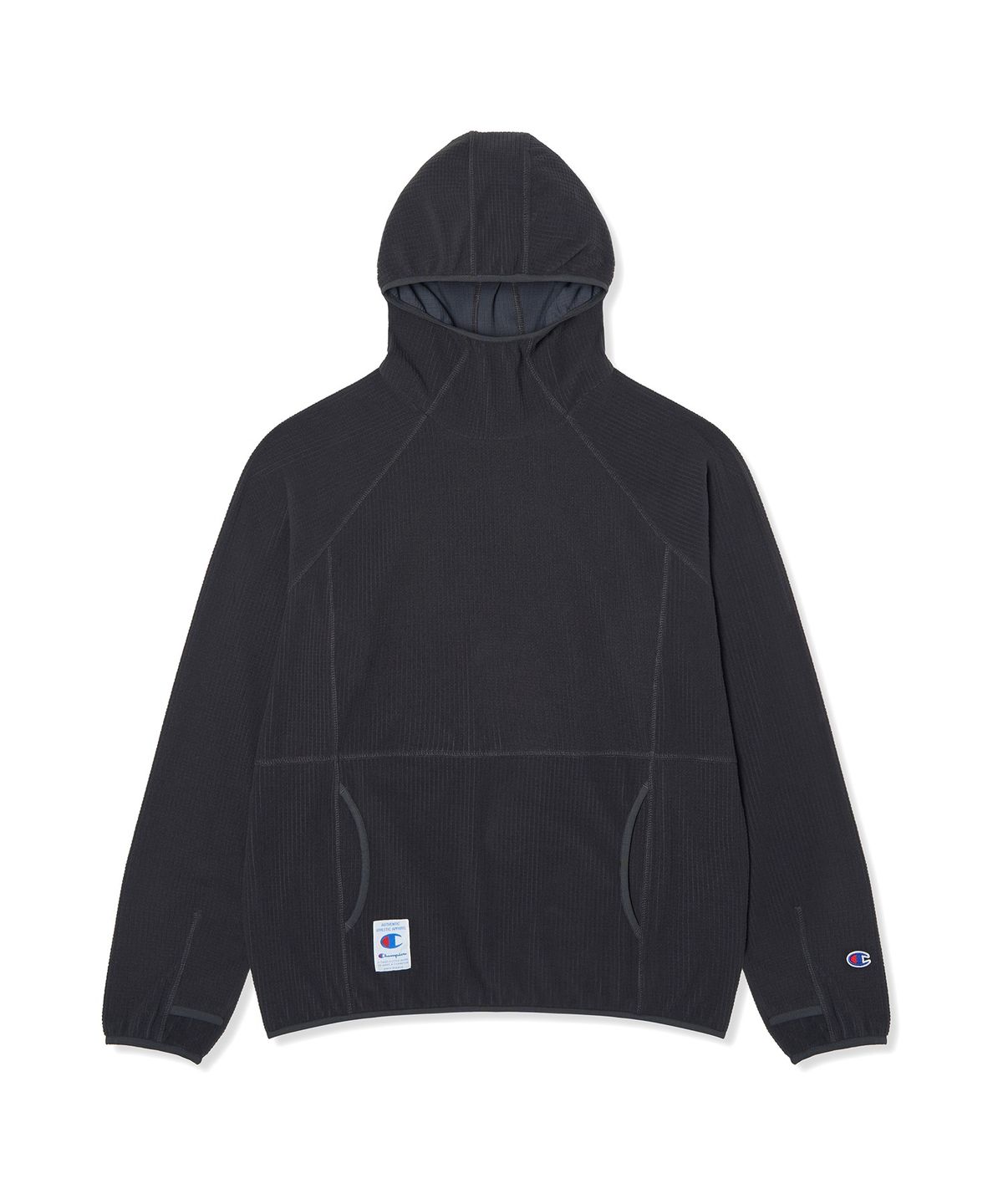 챔피온(CHAMPION) 와플 플리스 하이넥 후드 티셔츠 Charcoal