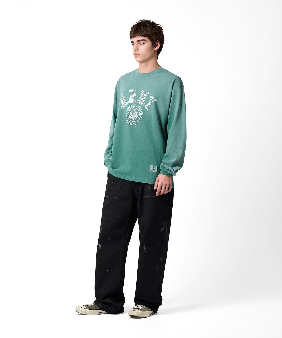 챔피온(CHAMPION) 헤리티지 ARMY 롱슬리브 티셔츠 Green