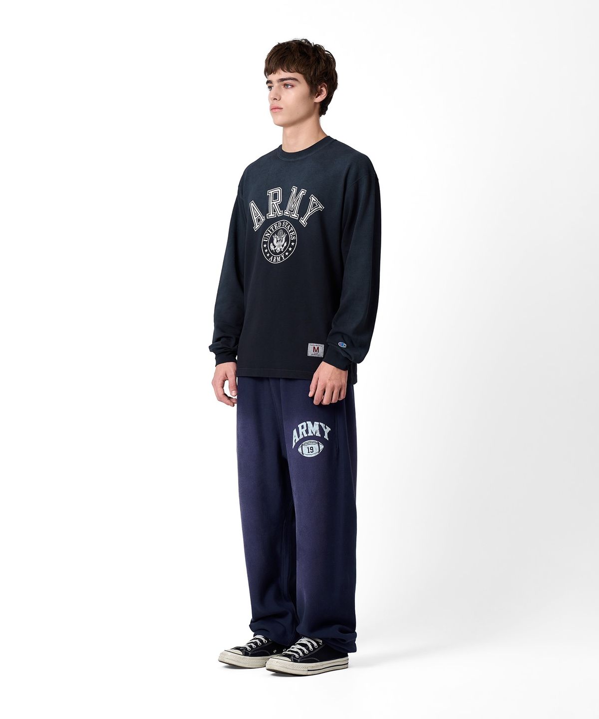 챔피온(CHAMPION) 헤리티지 ARMY 롱슬리브 티셔츠 Dark Grey