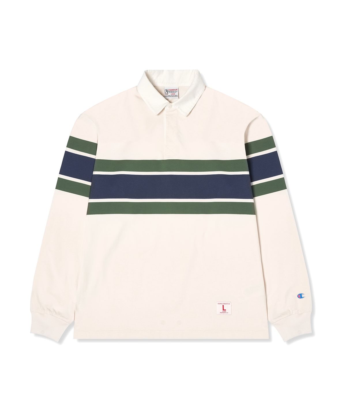 챔피온(CHAMPION) 헤리티지 스트라이프 럭비 셔츠 Ivory