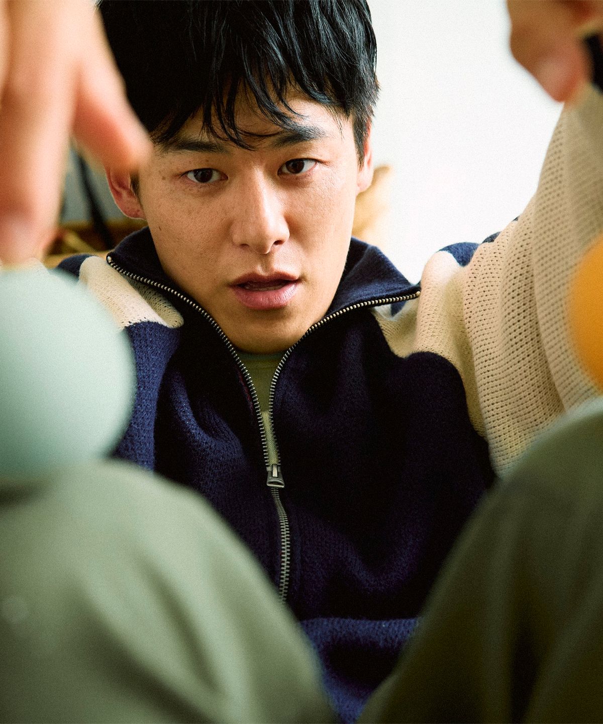 챔피온(CHAMPION) 자카드 빅 C로고 니트 집업 Navy