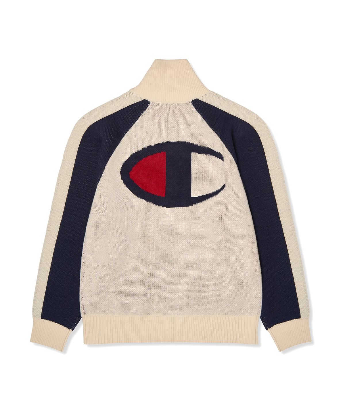 챔피온(CHAMPION) 자카드 빅 C로고 니트 집업 Ivory