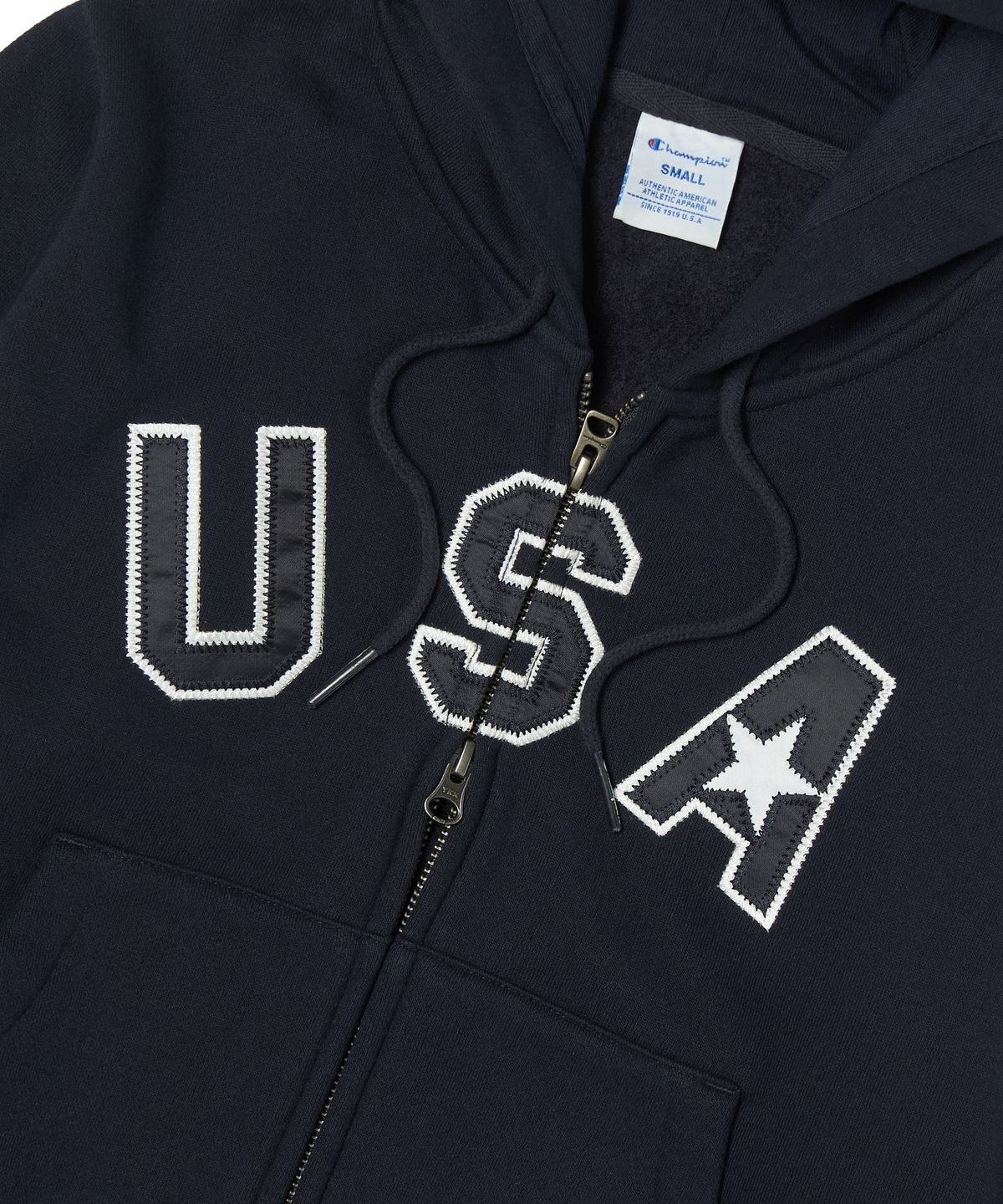 챔피온(CHAMPION) 여성 USA 로고 크롭 기모 후드 집업 Navy