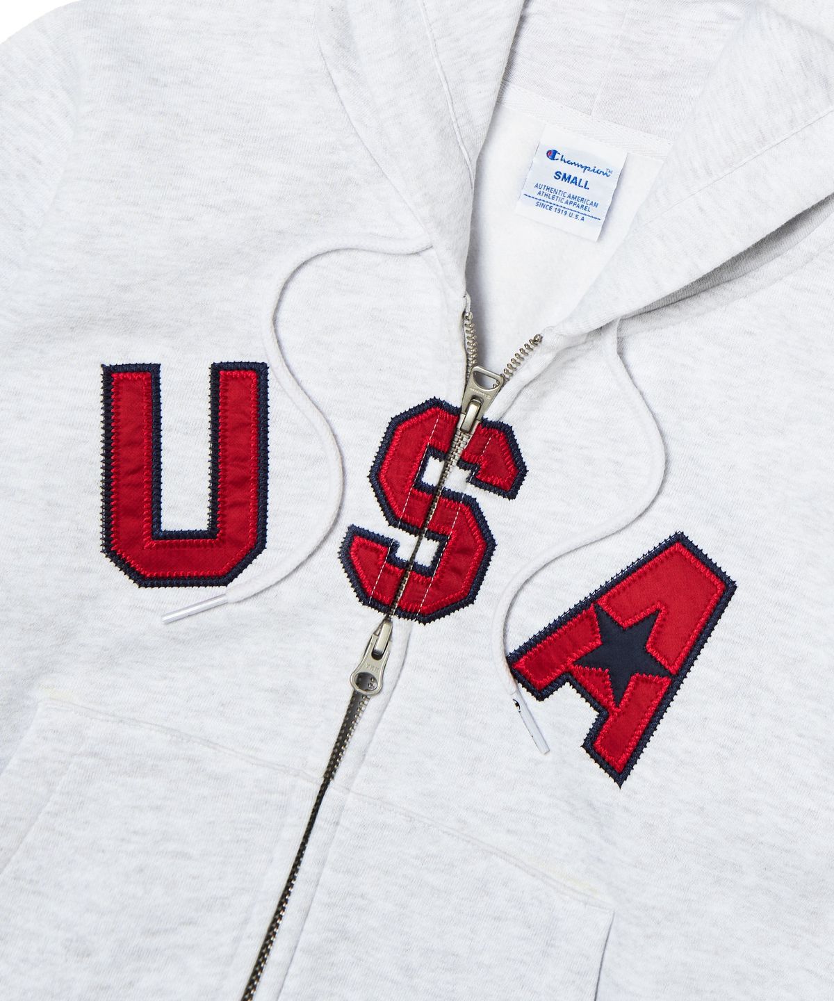 챔피온(CHAMPION) 여성 USA 로고 크롭 기모 후드 집업 Light Grey