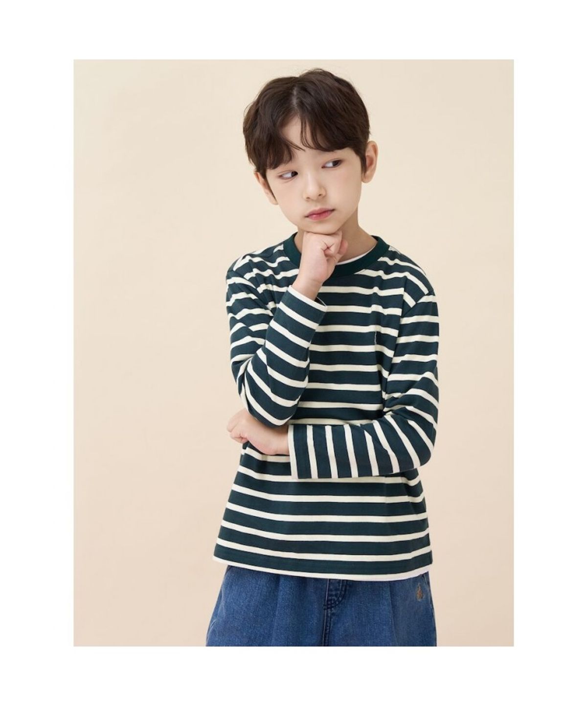 빈폴 키즈(BEANPOLE KIDS) [Essential] 스트라이프 긴소매 티셔츠  그린 (BI6841UE9M)