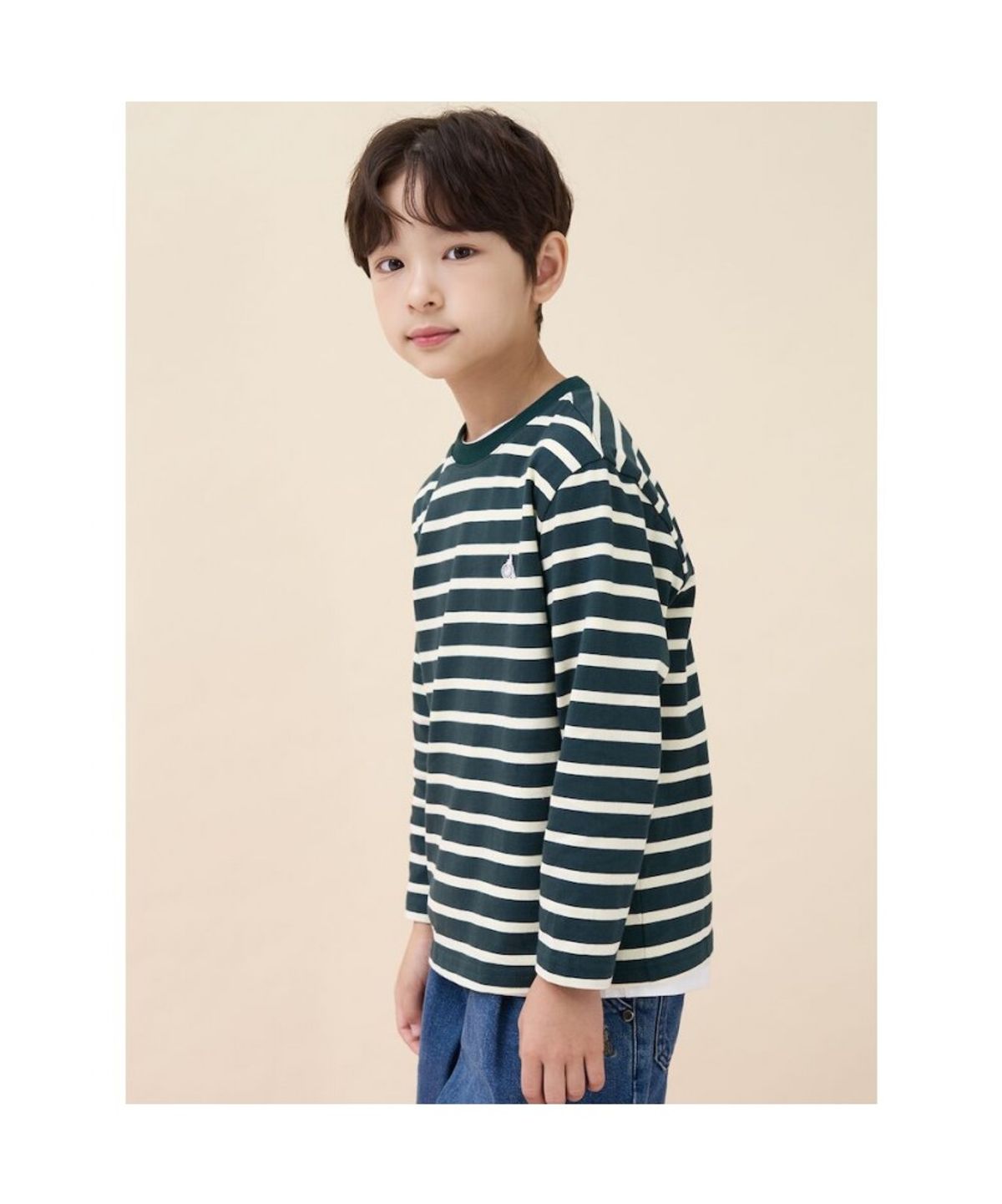 빈폴 키즈(BEANPOLE KIDS) [Essential] 스트라이프 긴소매 티셔츠  그린 (BI6841UE9M)