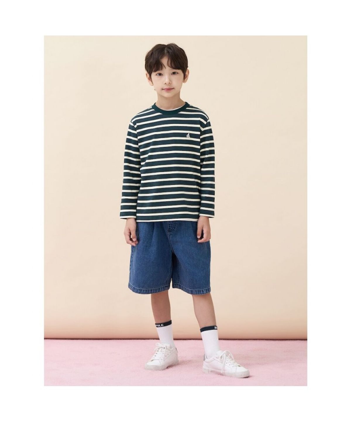 빈폴 키즈(BEANPOLE KIDS) [Essential] 스트라이프 긴소매 티셔츠  그린 (BI6841UE9M)