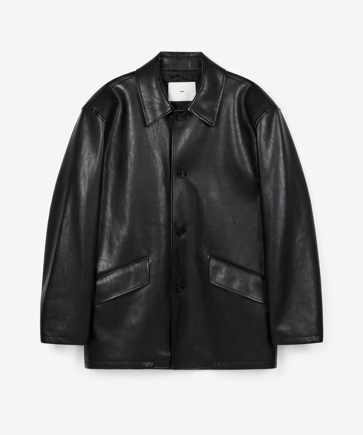 티엔지티(TNGT) Oversized Faux Leather Car Coat (Black) TNJU6F109BK