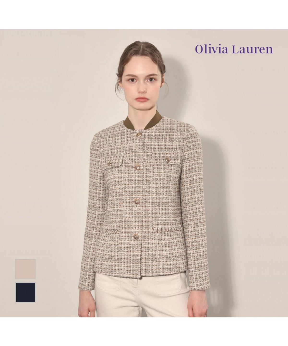 올리비아로렌(OLIVIALAUREN) 소매배색 펜시자켓_VOPFU4F8331