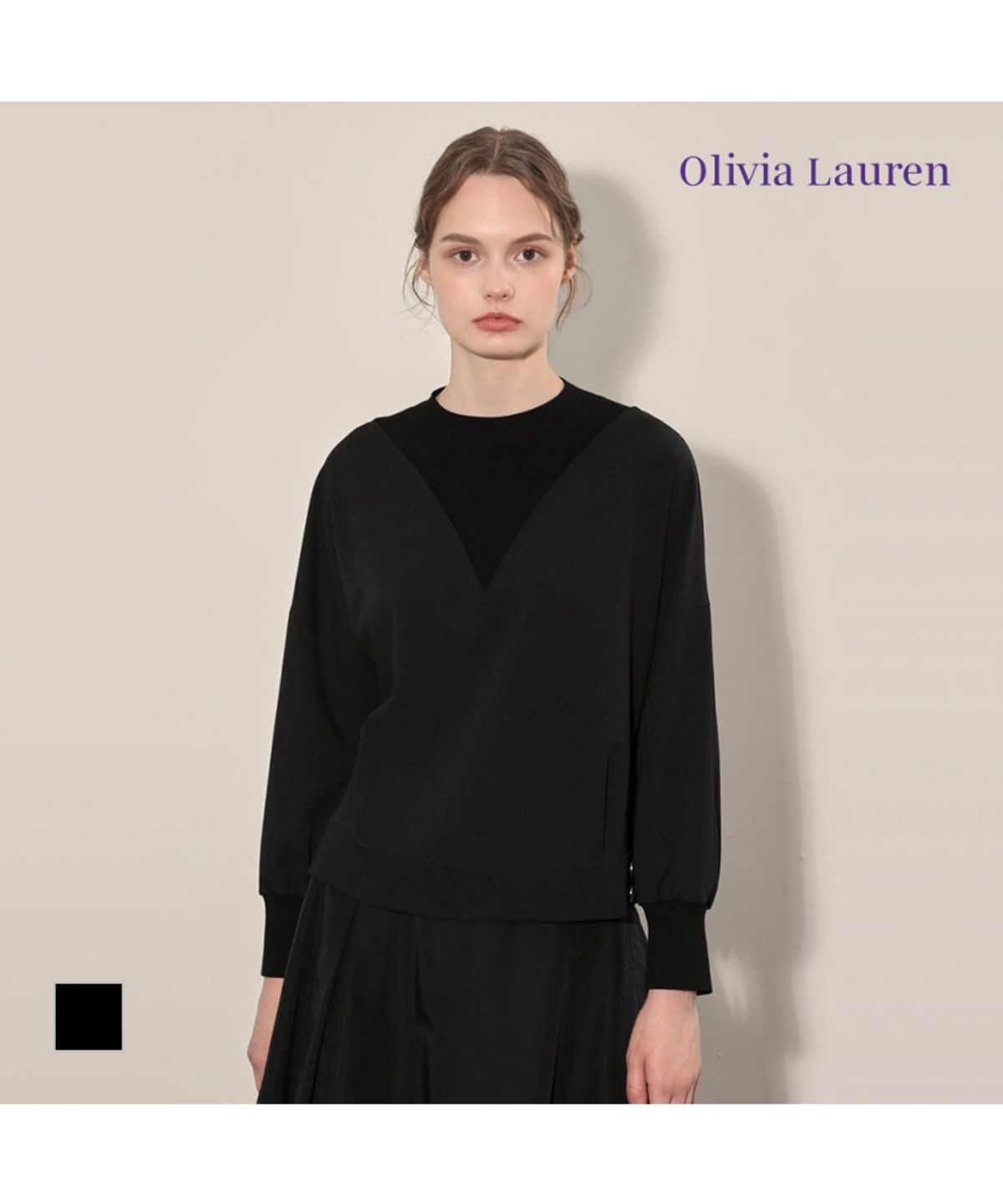 올리비아로렌(OLIVIALAUREN) 니트블록 블라우스_VOCNL4F8211