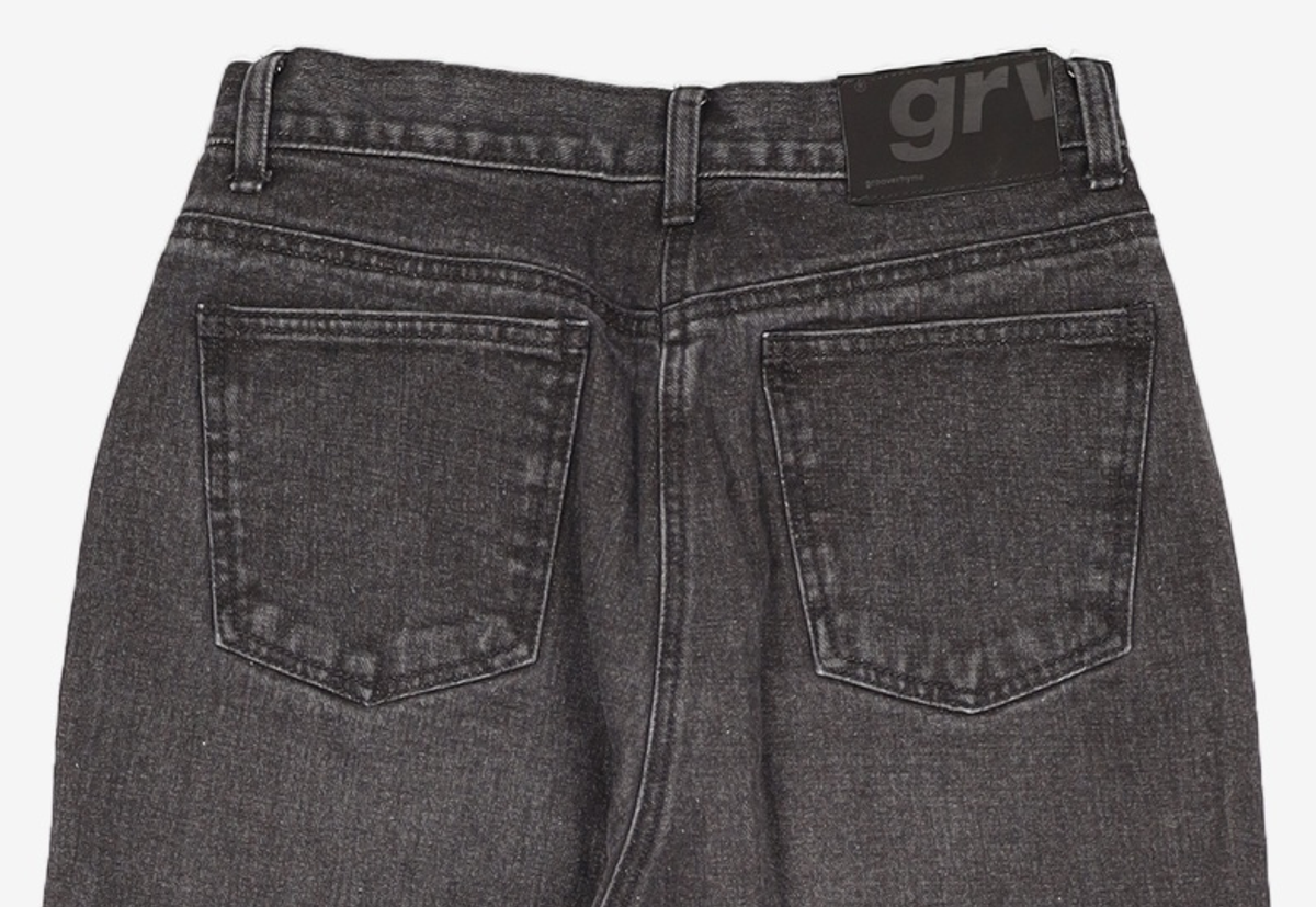 그루브라임(GROOVE RHYME) (W) DENIM WIDE PANTS (BLACK) [LRSFDDW718M] M