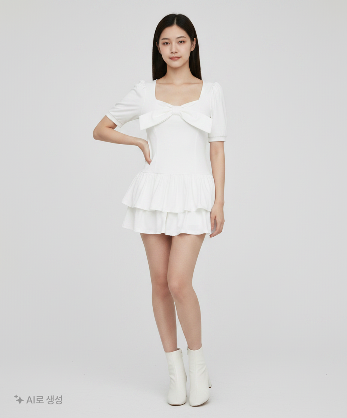 일리고(ILLIGO) 보우 플레어 미니 원피스 화이트 FREE