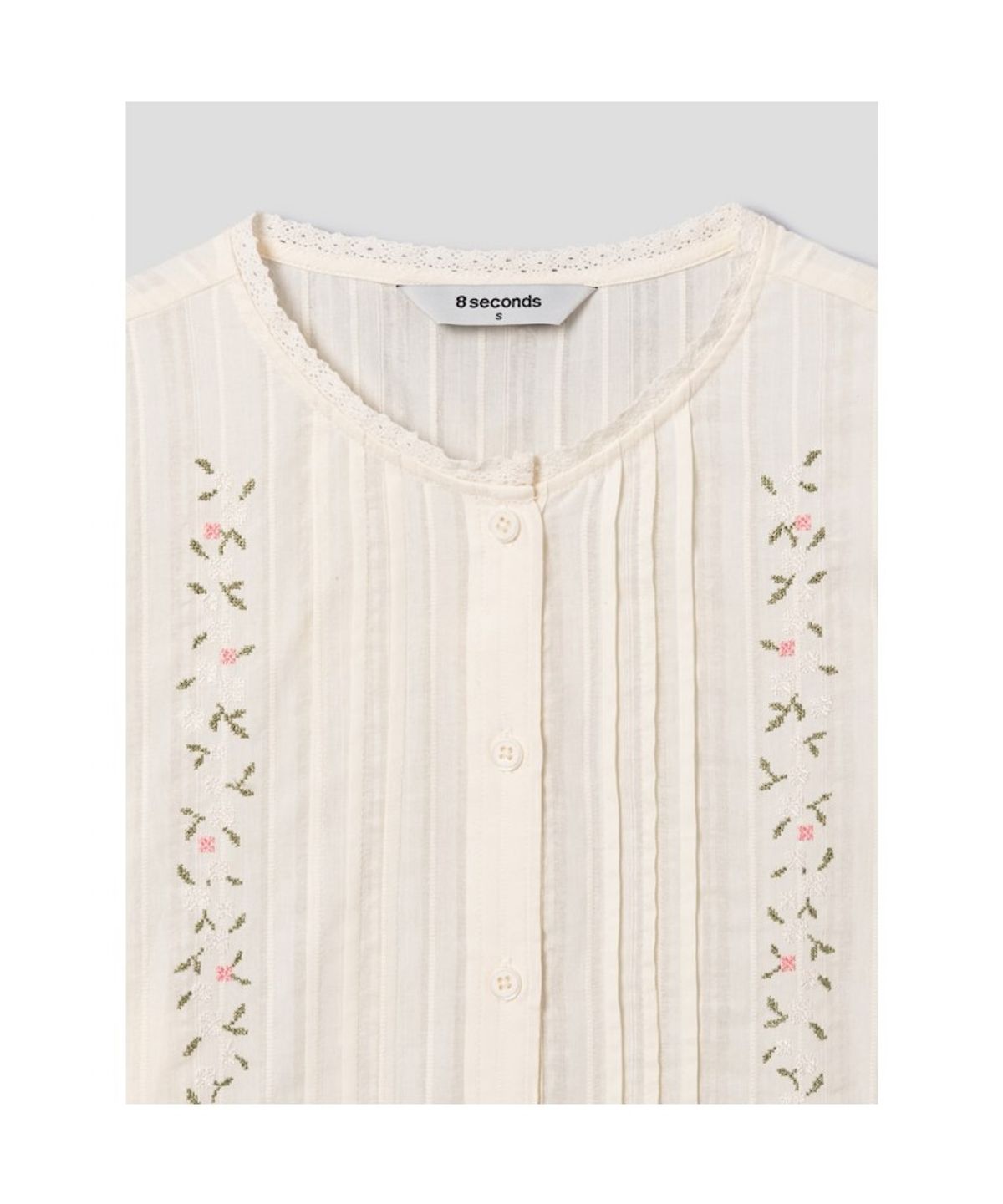 에잇세컨즈(8SECONDS) 자수 반소매 블라우스  화이트
