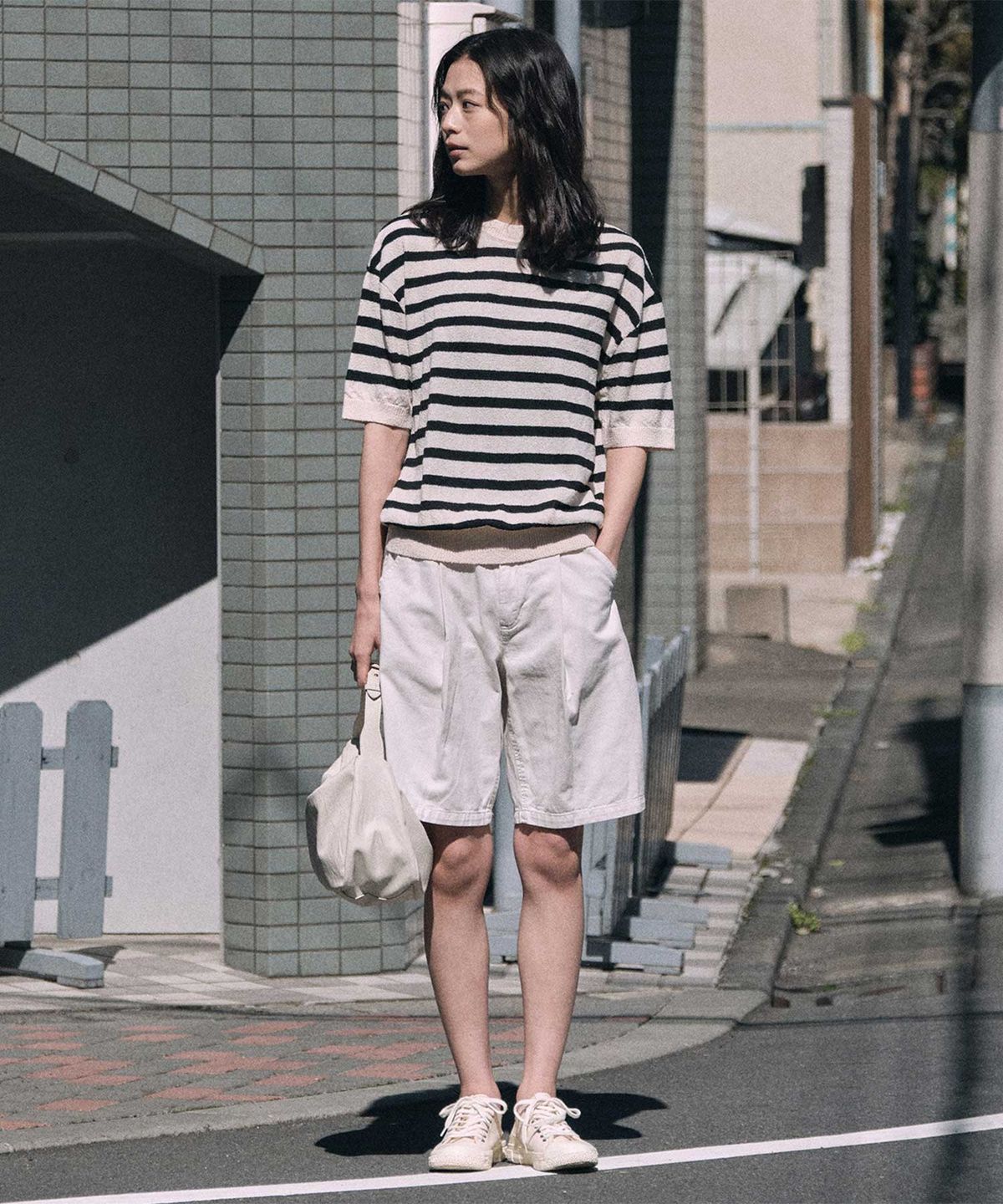 에스티코(STCO) DIEMS 데님 밴딩 셋업 하프팬츠_아이보리 (와이드핏)_LDMVB06WSI