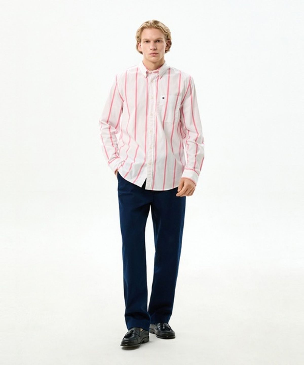 타미힐피거(TOMMY HILFIGER) [Regular fit] 스페이스드 스트라이프 포플린 셔츠 (T12G6WSH400MT10D1)