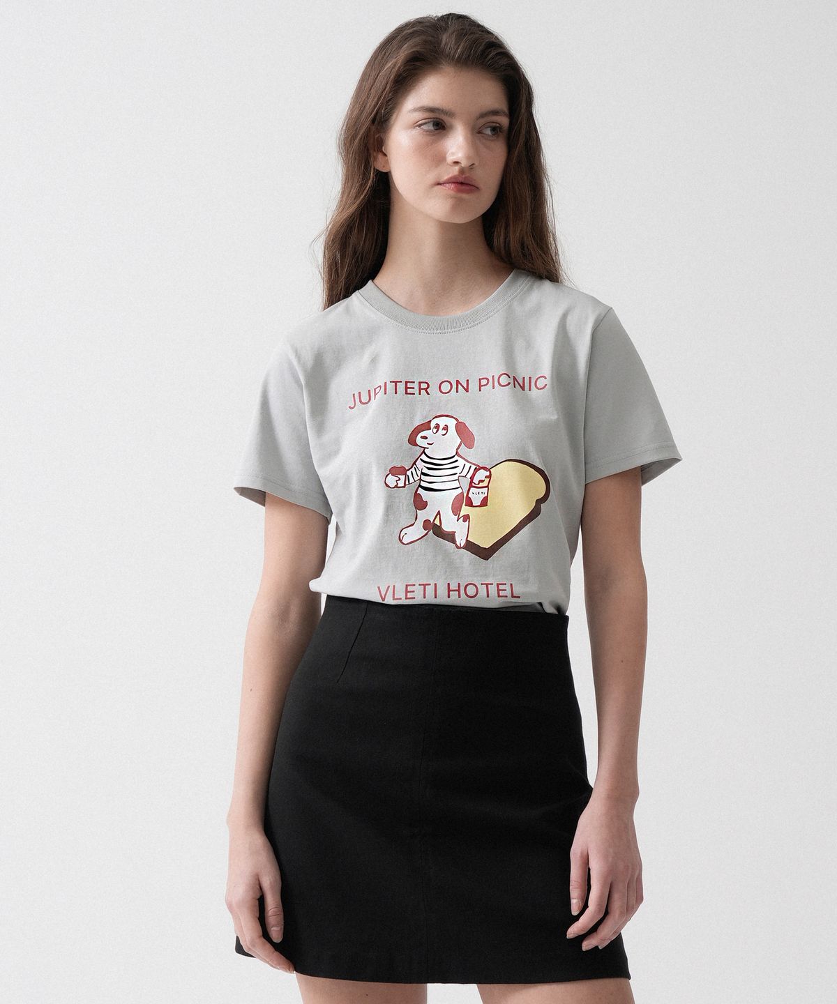 블레티(VLETI) Dog Parfait Art Work Printing T-shirt (Gray)