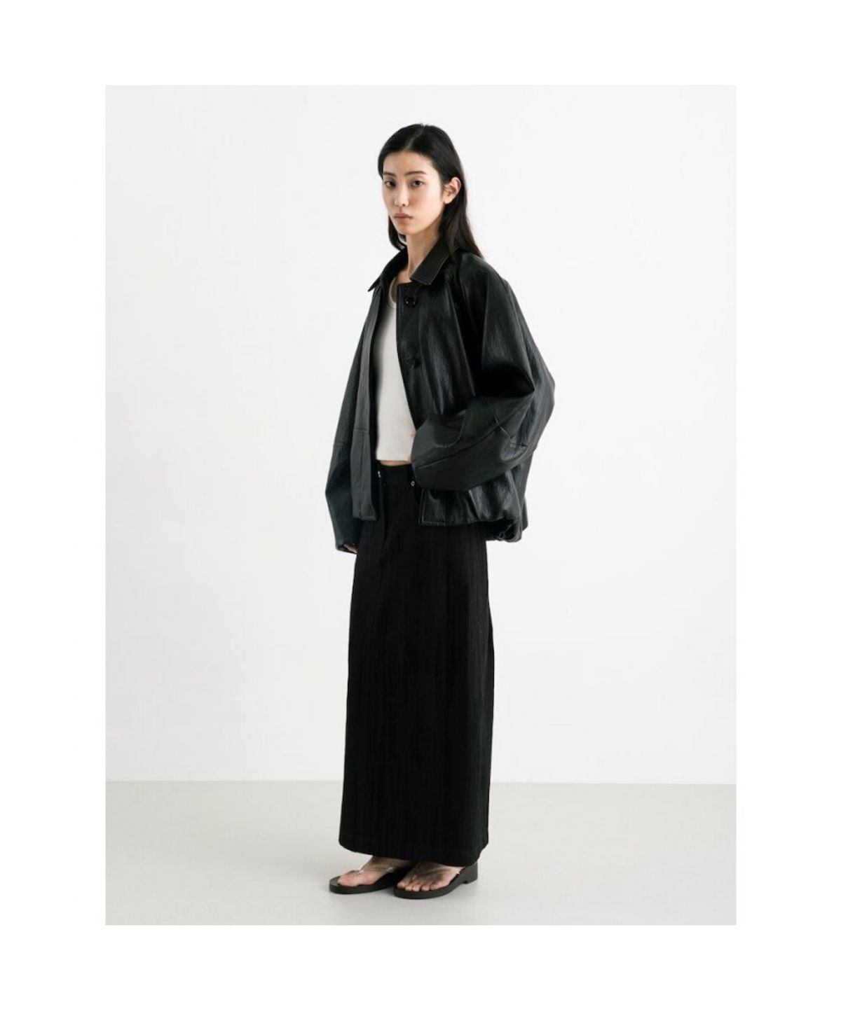 앙개(ANGGAE) Faux Leather Blouson Jacket  Black
