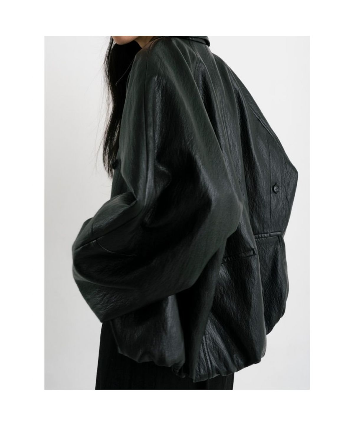 앙개(ANGGAE) Faux Leather Blouson Jacket  Black