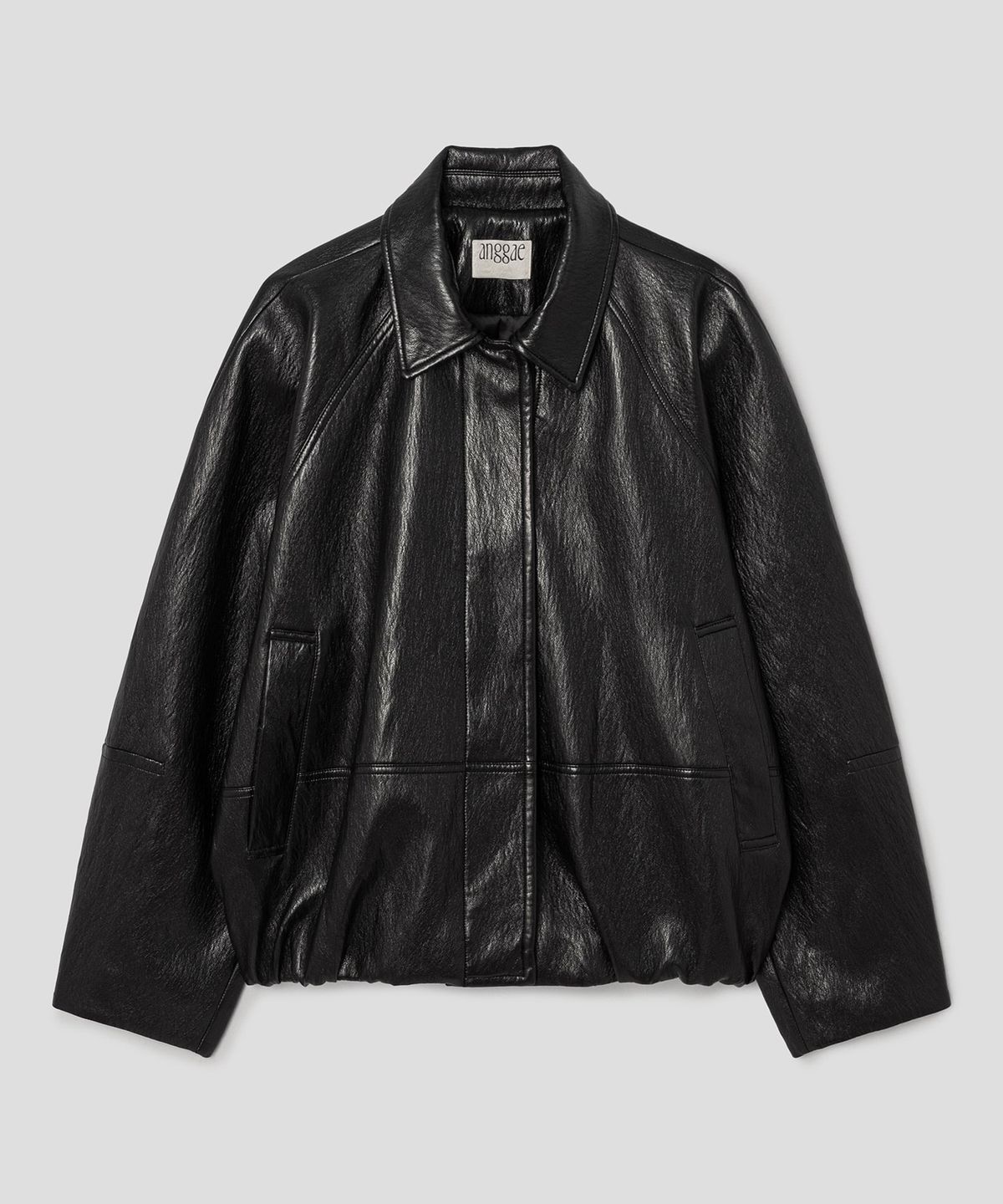앙개(ANGGAE) Faux Leather Blouson Jacket  Black