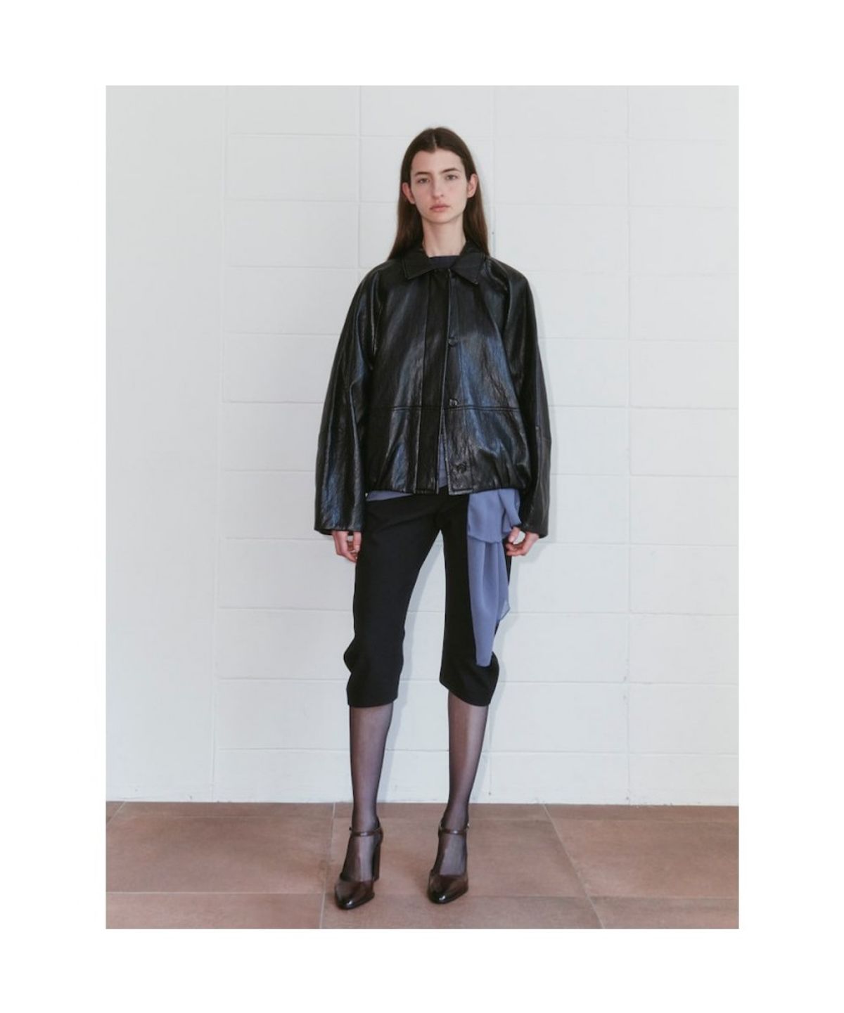 앙개(ANGGAE) Faux Leather Blouson Jacket  Black