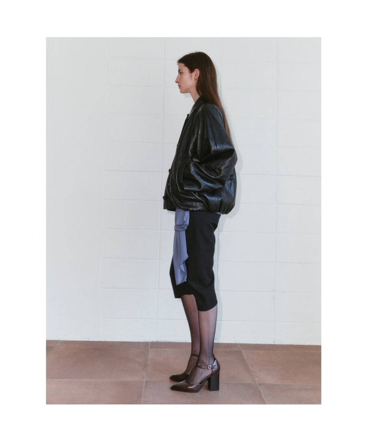 앙개(ANGGAE) Faux Leather Blouson Jacket  Black