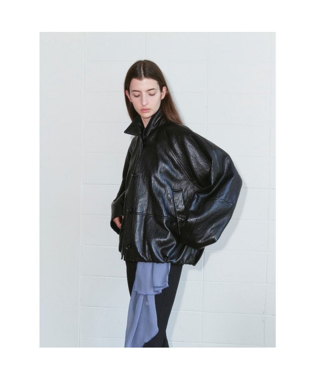 앙개(ANGGAE) Faux Leather Blouson Jacket  Black