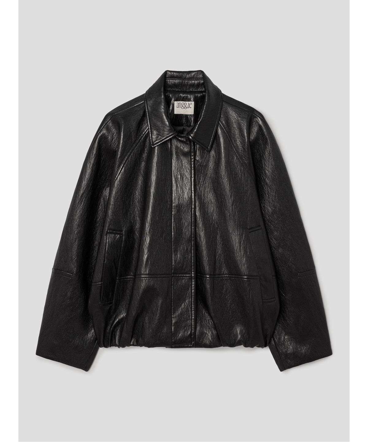 앙개(ANGGAE) Faux Leather Blouson Jacket  Black