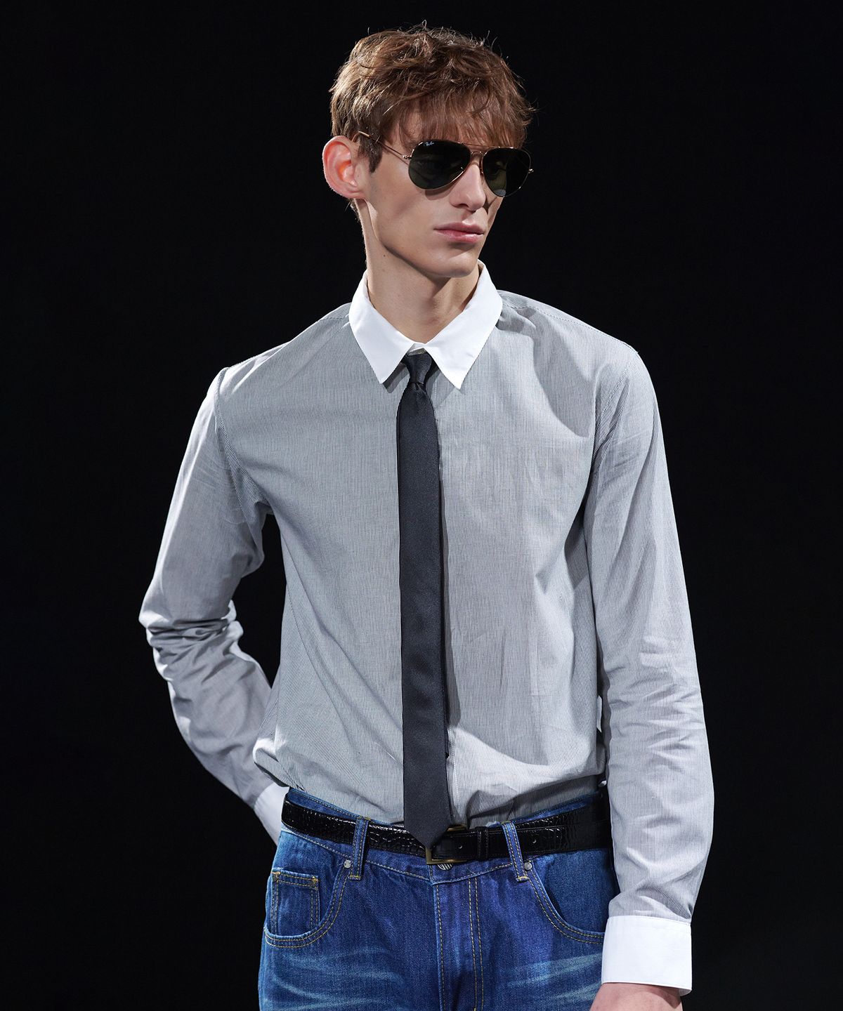 테이크이지(TAKEASY) [DMD] CORE SF SHIRT - Black Pinstripe