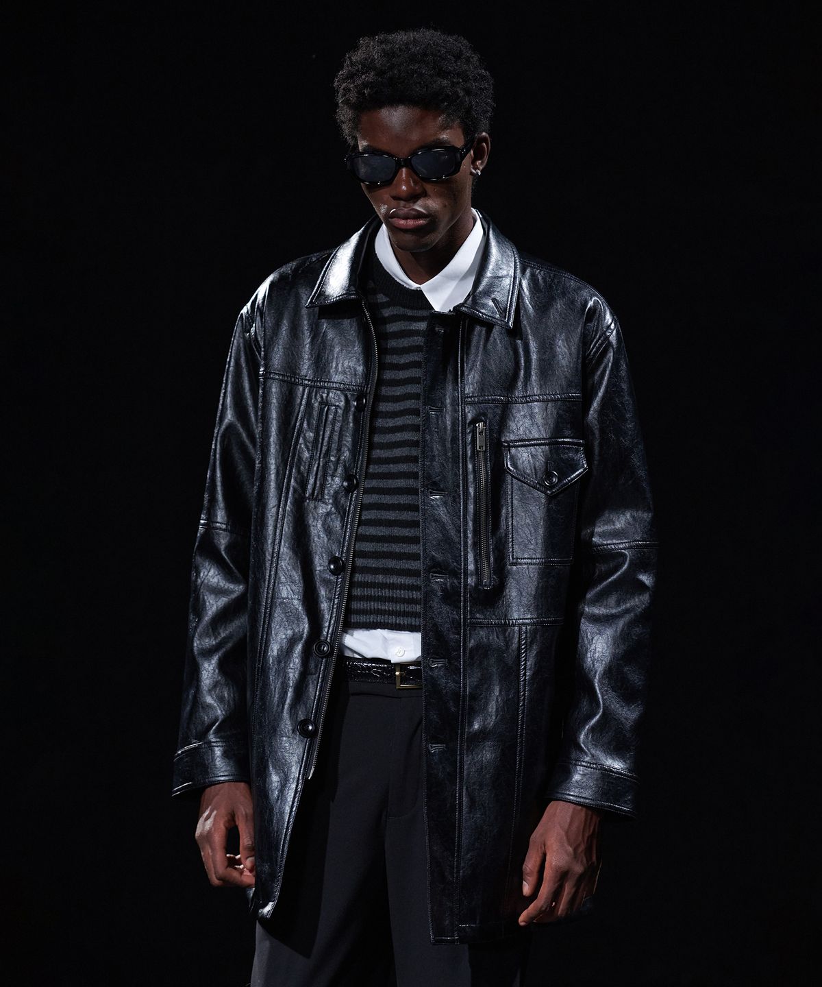 테이크이지(TAKEASY) [DMD] INCISION LEATHER CAR COAT - Black