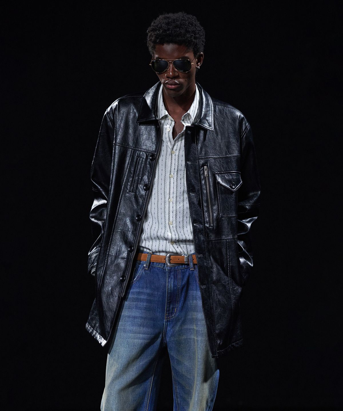 테이크이지(TAKEASY) [DMD] INCISION LEATHER CAR COAT - Black