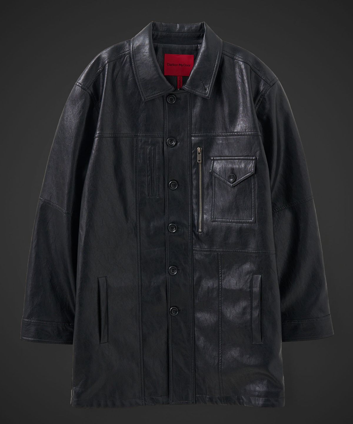 테이크이지(TAKEASY) [DMD] INCISION LEATHER CAR COAT - Black