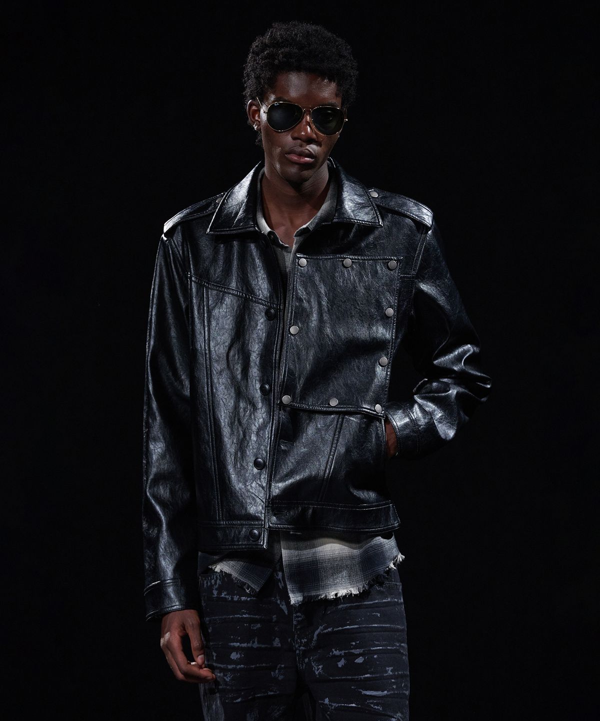 테이크이지(TAKEASY) [DMD] TRACE LEATHER JACKET - Black