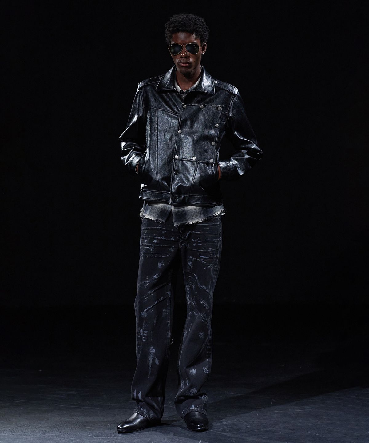 테이크이지(TAKEASY) [DMD] TRACE LEATHER JACKET - Black